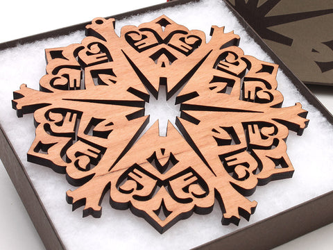 2016 NEW Detailed 5" Wood Snowflake Ornament Gift Box - Design C - Nestled Pines - 1