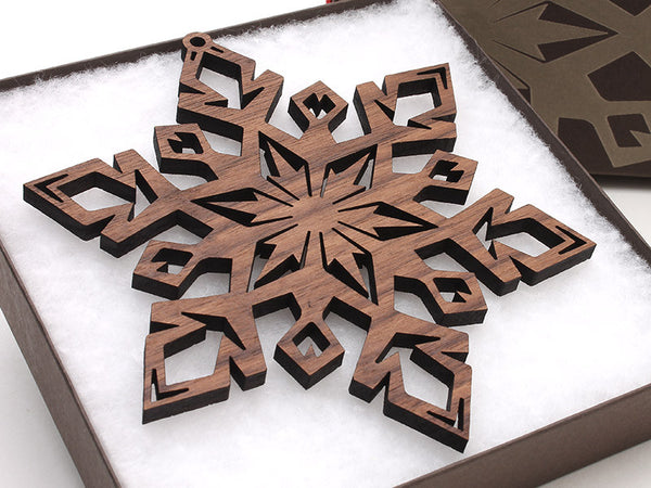 2016 NEW Detailed 5" Wood Snowflake Ornament Gift Box - Design D - Nestled Pines - 1