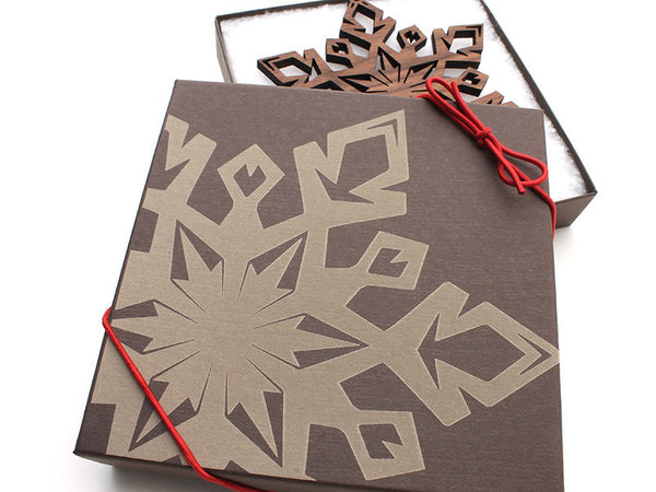 2016 NEW Detailed 5" Wood Snowflake Ornament Gift Box - Design D - Nestled Pines - 2
