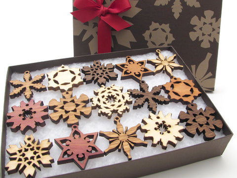 Mini Wood Snowflake Ornament Gift Box - Set of 15 - Nestled Pines - 1