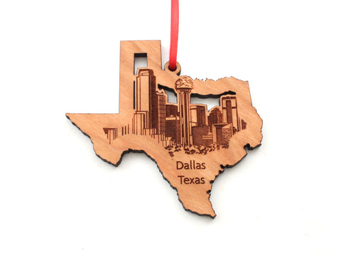 Dallas City Skyline in Texas State Shape Ornament