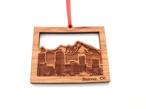 Denver Skyline Ornament in Colorado State Shape