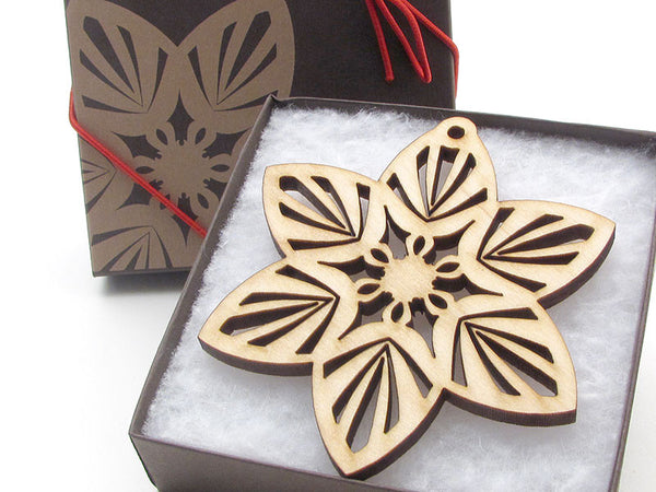 Detailed 3 1/2" Wood Snowflake Ornament Gift Box - Design A - Nestled Pines - 1