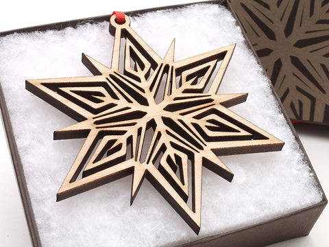 2016 NEW Detailed 3 1/2" Wood Snowflake Ornament Gift Box - Design B - Nestled Pines - 1