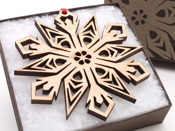 2016 NEW Detailed 3 1/2" Wood Snowflake Ornament Gift Box - Design C - Nestled Pines - 1