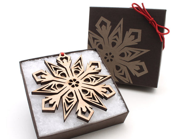 2016 NEW Detailed 3 1/2" Wood Snowflake Ornament Gift Box - Design C - Nestled Pines - 3