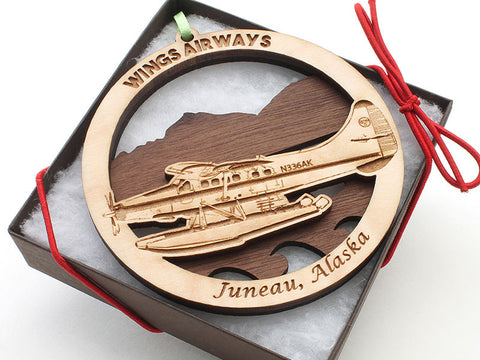 Alaska Float Plane with Mountains Double Layer Ornament