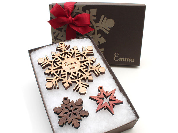 Nutcracker Style Traditional Wood Snowflake Custom Christmas Ornament - Nestled Pines - 4