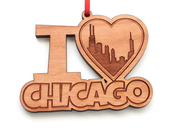 I Heart Chicago City Skyline Heart Ornament