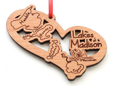 Lakes of Madison Wisconsin Monona Mendota Wingra Kegonsa Heart Ornament