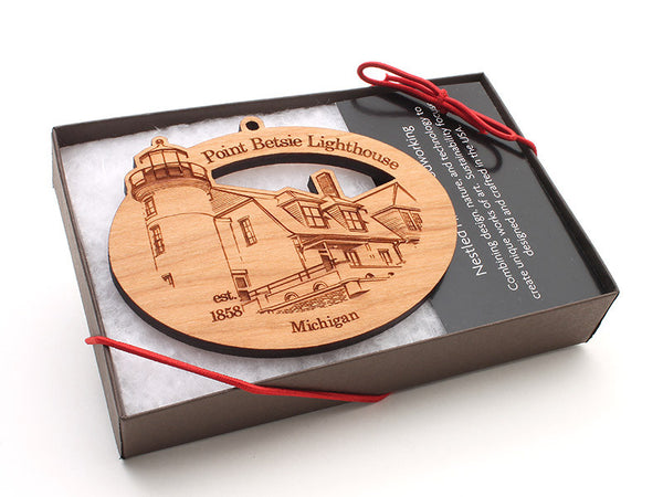 Point Betsie Lighthouse Oval Custom Ornament Boxed - Nestled Pines