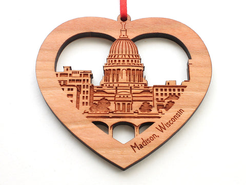 Madison Wisconsin Capitol Skyline Lake Monona View Heart Ornament