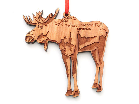 Tahquamenon Falls Moose Custom Wood Ornament - Nestled Pines