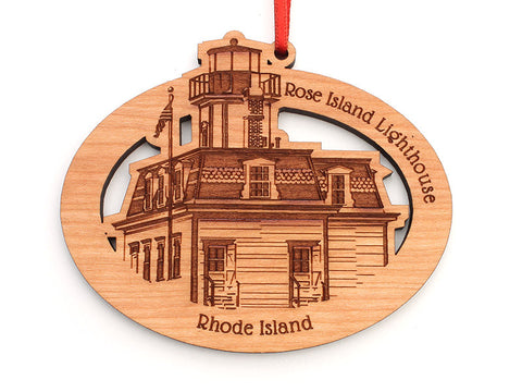 Rose Island Lighthouse Oval Custom Wood Ornament - Nestled Pines