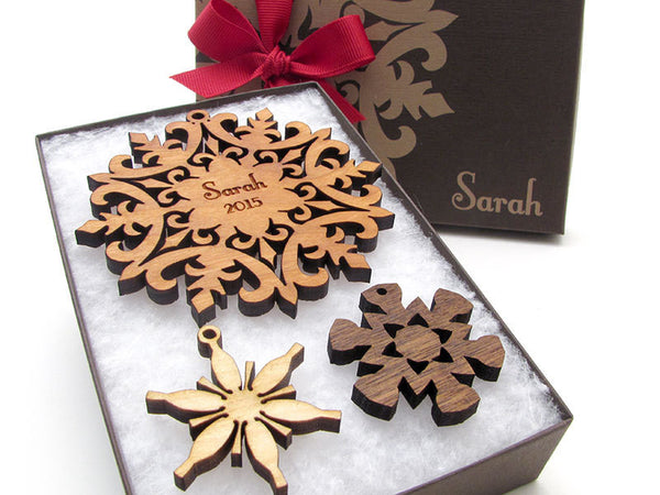 Snowflake Personalized Wood Christmas Ornament - Nestled Pines - 5