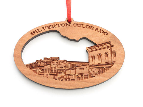 Silverton, Colorado "Skyline" Custom Wood Ornament - Nestled Pines