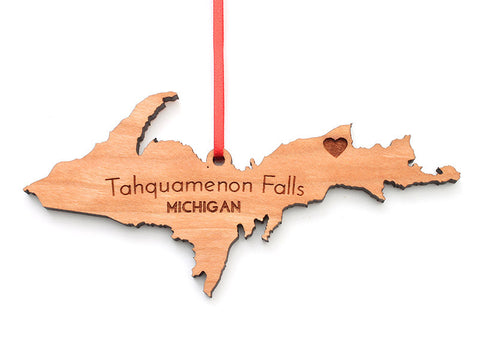 Tahquamenon Falls Upper Michigan Custom Wood State Ornament - Nestled Pines