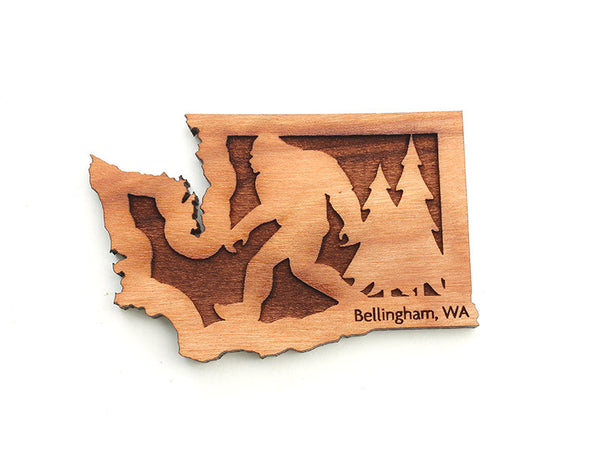 Village Books Washington State Sasquatch Custom Wood Magnet - Nestled Pines